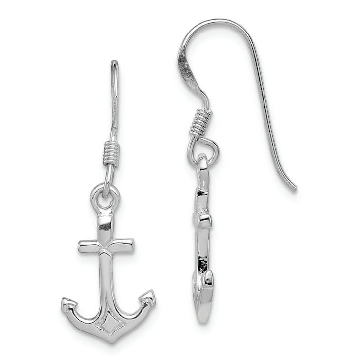 Rhodium Over Sterling Silver Anchor Earrings