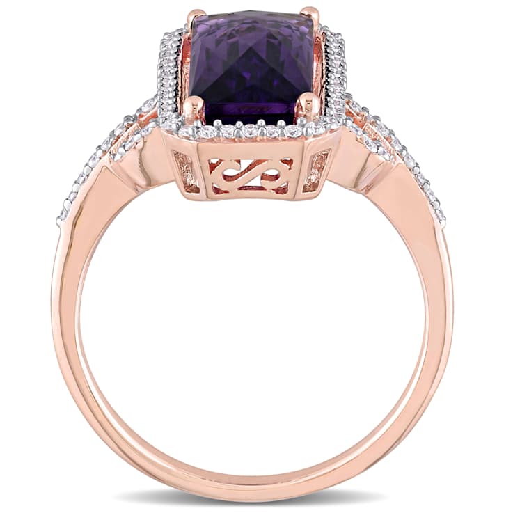 Amethyst and Diamond 14K Rose Gold Engagement Ring 5.27ctw