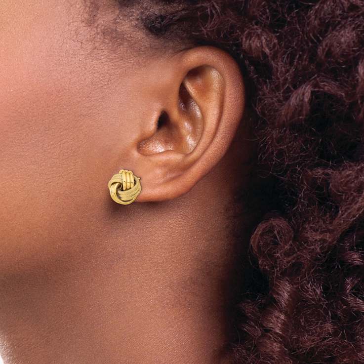 14k Yellow Gold Polished and Textured 12.5mm Triple Love Knot Stud Earrings