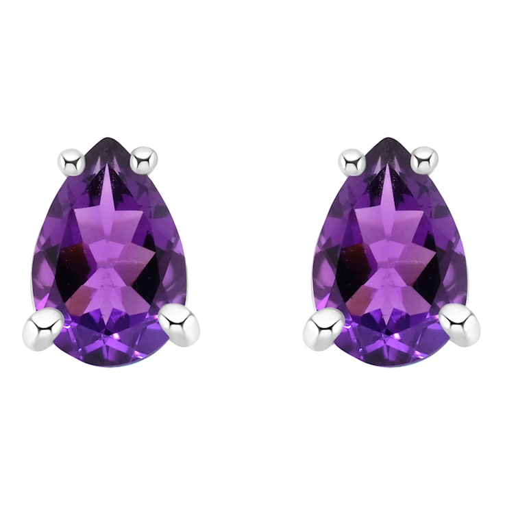 6x4mm Pear Shape Amethyst 14k White Gold Stud Earrings