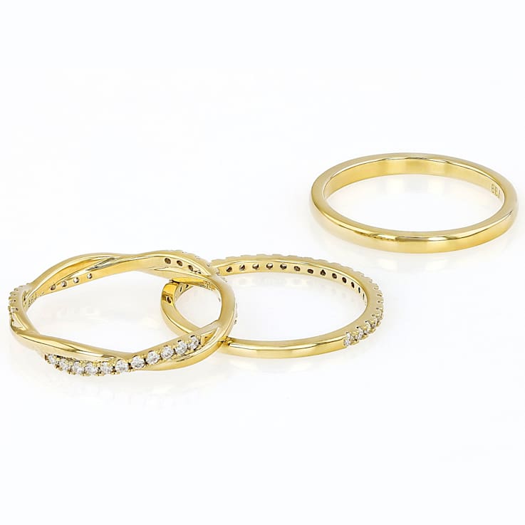 Moissanite Stackable Set Of 3 Rings In 14K Gold Over Sterling Silver