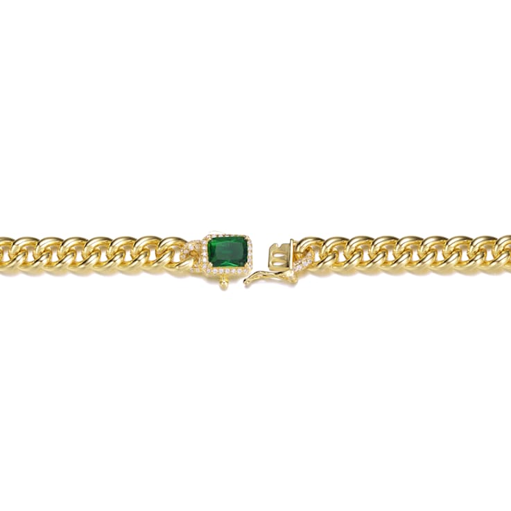 Green Color Cubic Zirconia, 14k Gold Plated over Sterling Silver Curb
Chain Bracelet