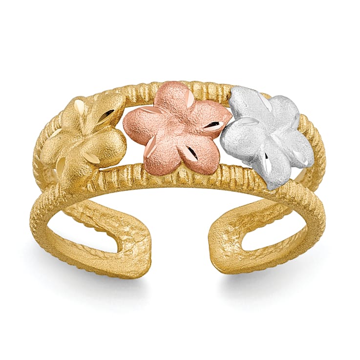 14K Tri-Color Plumeria Toe Ring