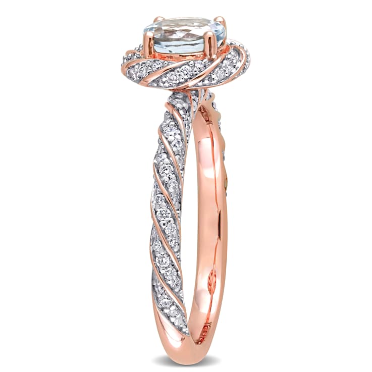 Aquamarine and Diamond 14K Rose Gold Swirl Ring 0.84ctw