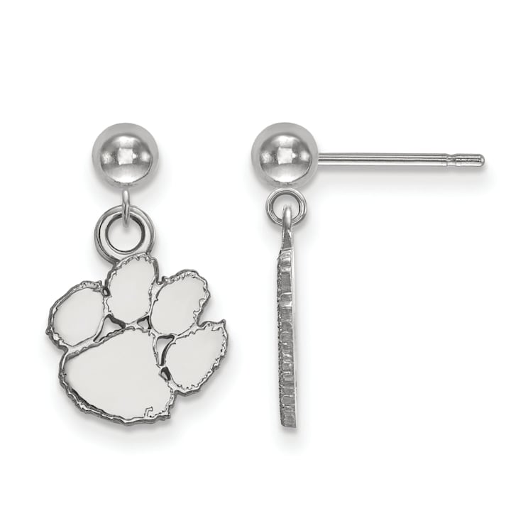 Rhodium Over Sterling Silver LogoArt Clemson University Dangle Post Earrings