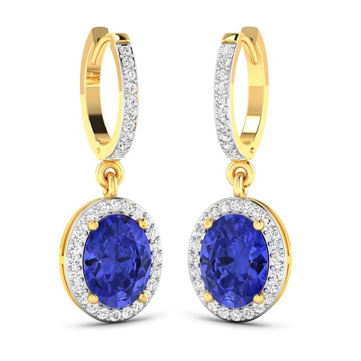 2.18ctw 14K Yellow Gold Tanzanite and White Diamond Halo Earrings