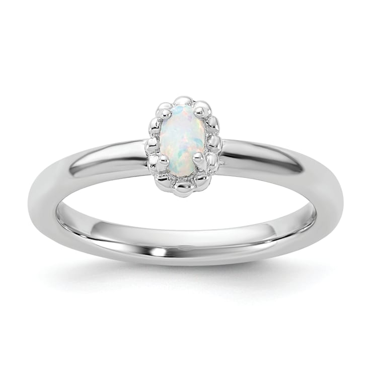 Sterling Silver Stackable Expressions Lab Created Opal Ring 0.09ctw