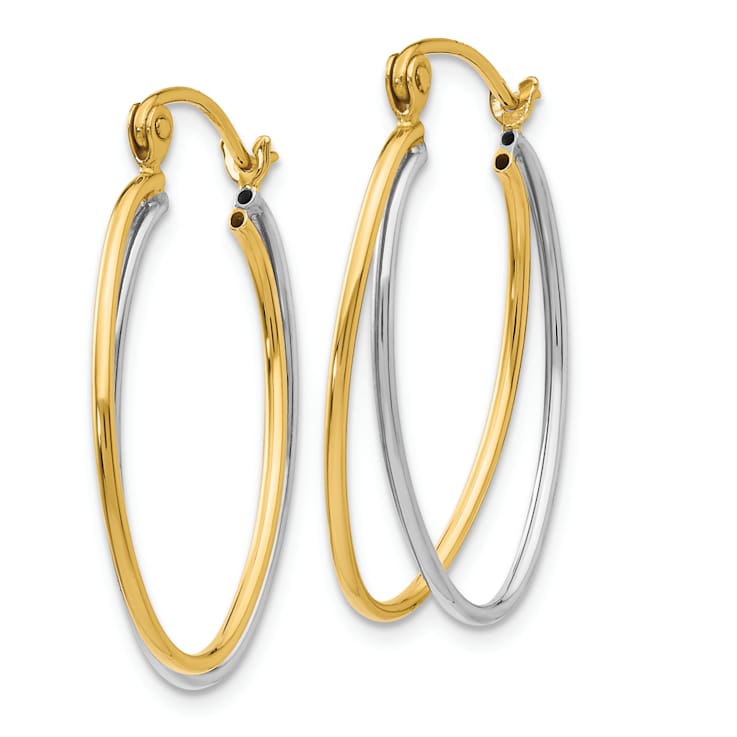 14k Yellow Gold and 14k White Gold 9/16" Oval Hoop Earrings
