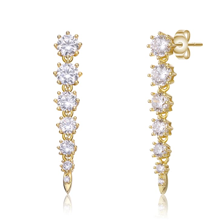 Linear CZ Fringe Drop Earrings In 14K Gold Over Sterling Silver