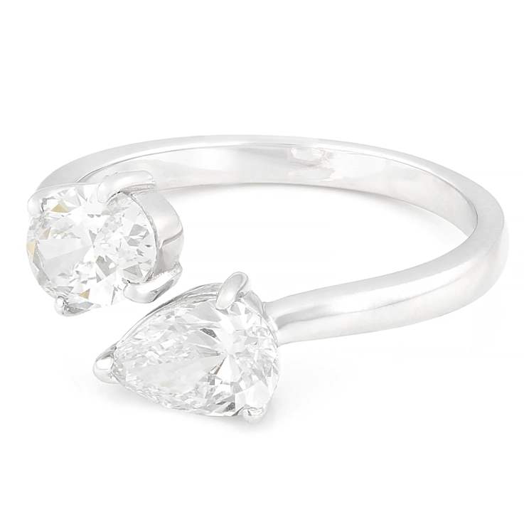 Pear Shape and Oval White Lab-Grown Diamond F-G SI 10K White Gold Ring 1.50ctw