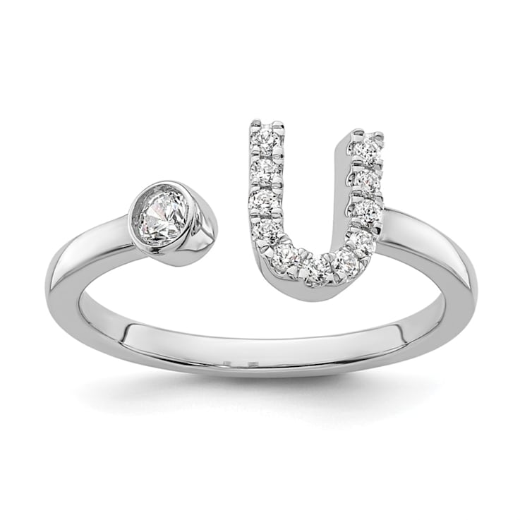 Rhodium Over 14K White Gold Lab Grown Diamond VS/SI GH, Initial U
Adjustable Ring