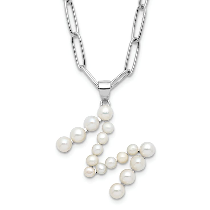 Rhodium Over Sterling Silver 3-5.5mm Freshwater Cultured Pearl LETTER M
18-inch Necklace
