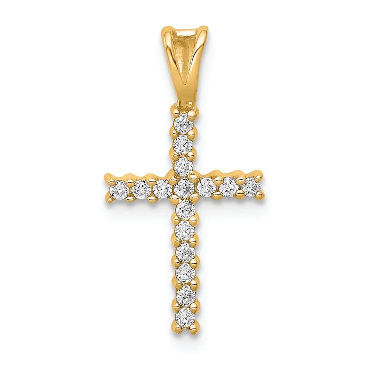 14k Yellow Gold Diamond Latin Cross Pendant