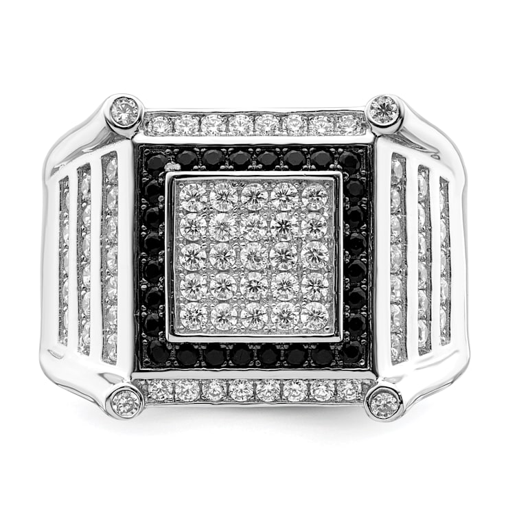 Rhodium Over Sterling Silver Brilliant Embers CZ Black and