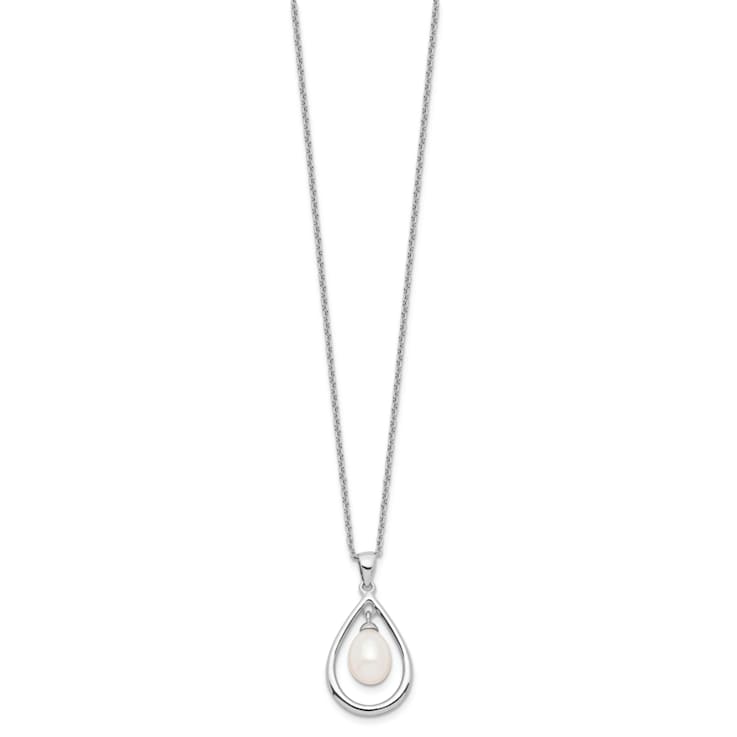 Rhodium Over Sterling Silver 7-8mm White Freshwater Cultured Pearl
Pendant Necklace