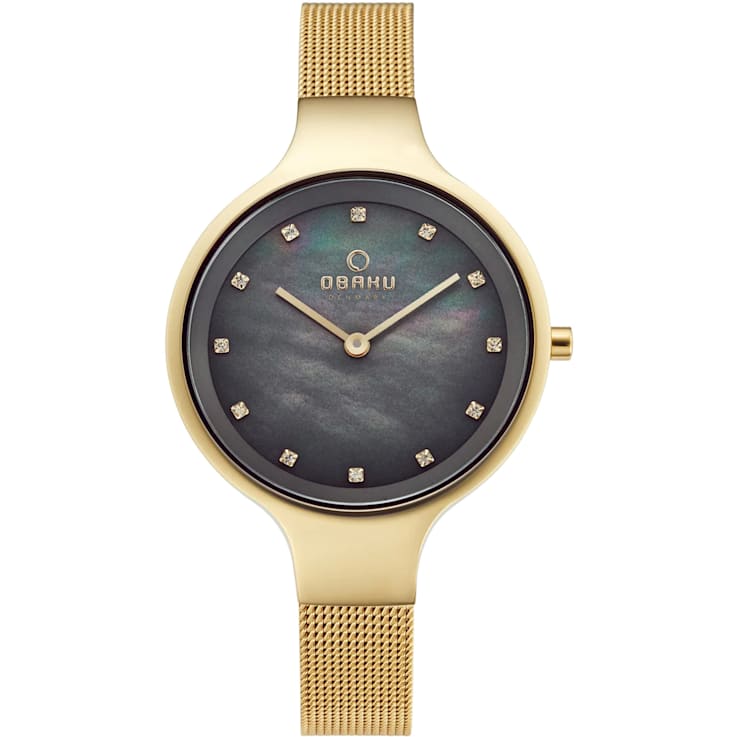 Obaku Women's Classic Black Mother-Of-Pearl Dial Yellow Stainless Steel
Mesh Band Watch