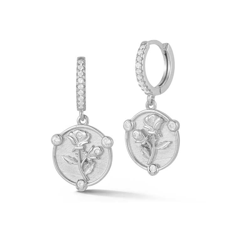 Sterling Statements Rhodium Over Sterling Silver Cubic Zirconia Rose
Charm Earrings