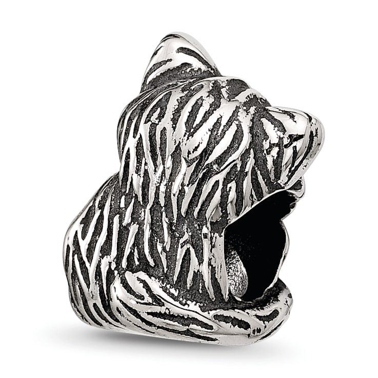 Sterling Silver Antiqued Cat with Blue Crystals Bead