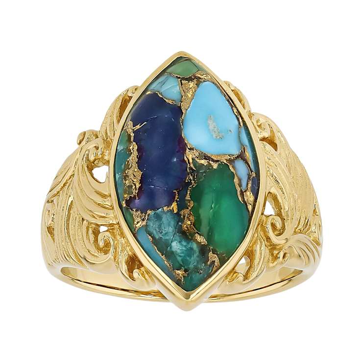 Mohave Turquoise Marquise Statement Ring In 18K Gold Over Sterling Silver