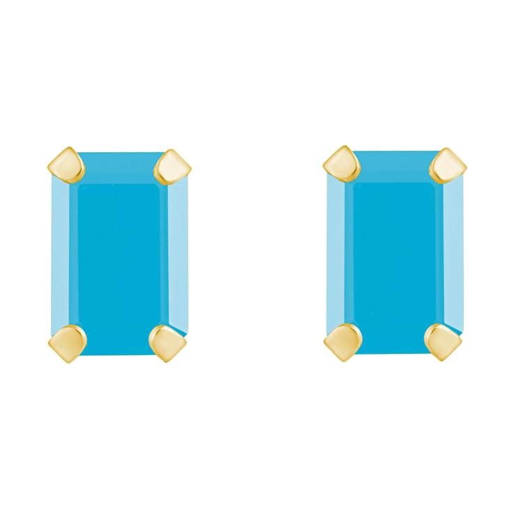 6x4mm Emerald Cut Turquoise 10k Yellow Gold Stud Earrings