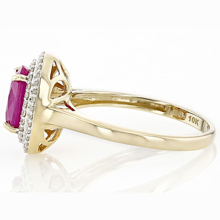 Ruby And Diamond Halo Ring In 10K Gold