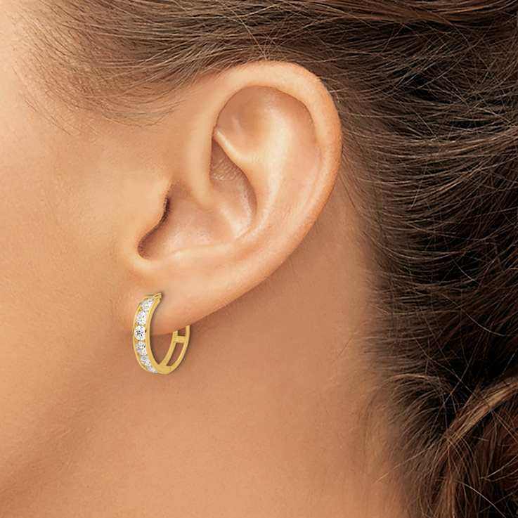 14k Yellow Gold 5/8" Polished Cubic Zirconia Huggie Hoop Earrings