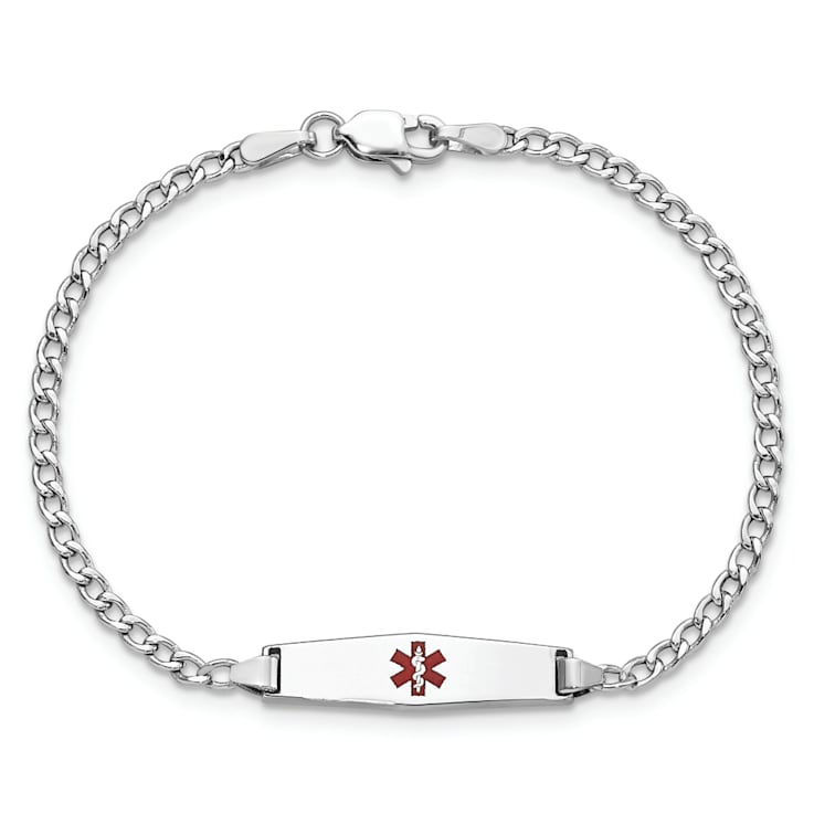 Rhodium Over 14k White Gold Medical Soft Diamond Shape Red Enamel Cuban
Link ID Bracelet