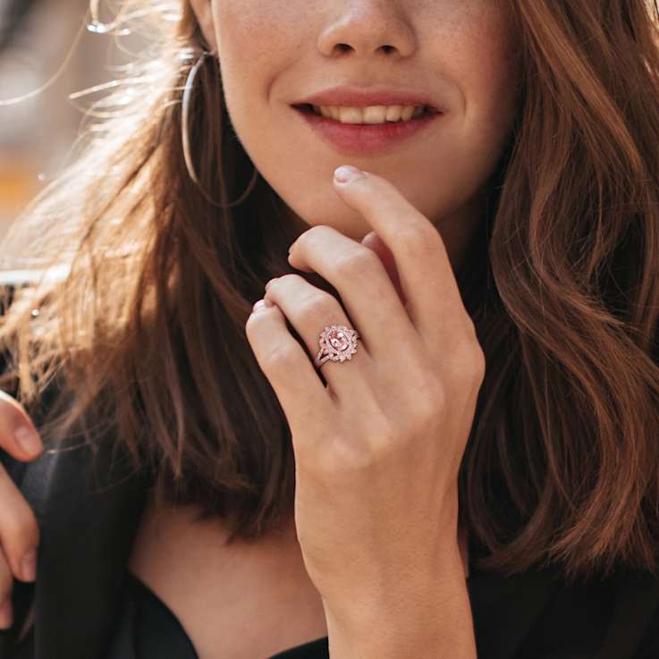 Morganite and Diamond 10K Rose Gold Floral Ring 0.88ctw