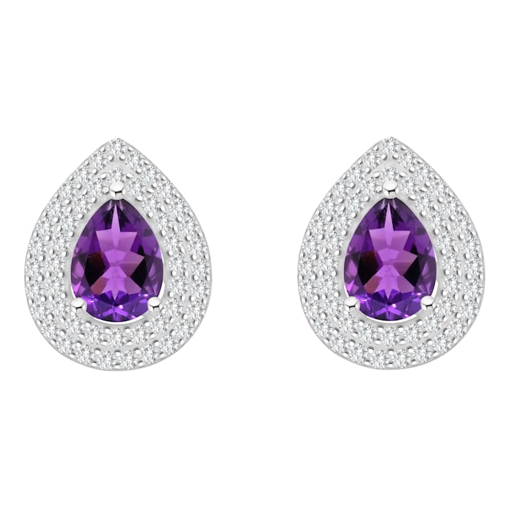 8x5mm Pear Shape Amethyst And White Topaz Rhodium Over Sterling Silver
Double Halo Stud Earrings