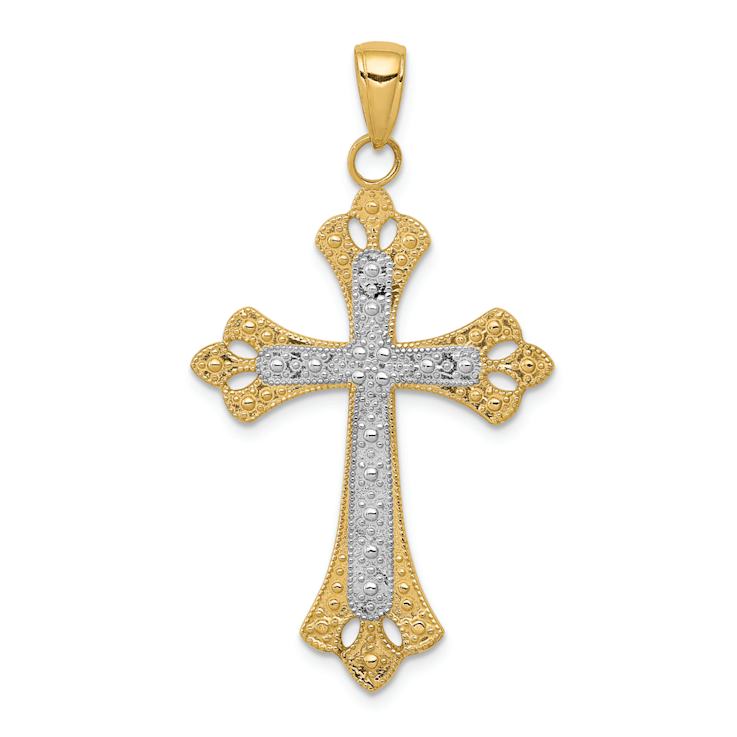 14K Two-tone Gold  Textured Cross Pendant