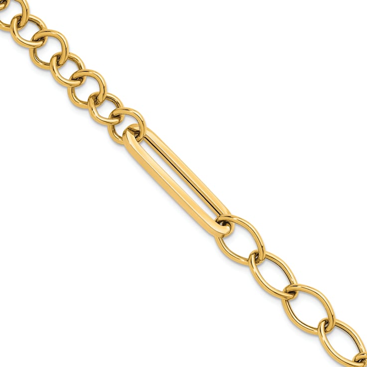 14K Yellow Gold Fancy Link 7.5 Inch Toggle Bracelet
