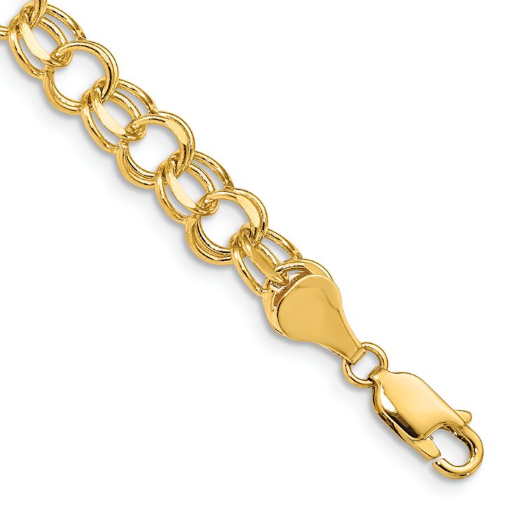 14k Yellow Gold Diamond-Cut 7.5mm Double Link Charm Bracelet
