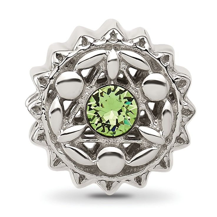 Sterling Silver Brushed and Polished Crystal Green Bead