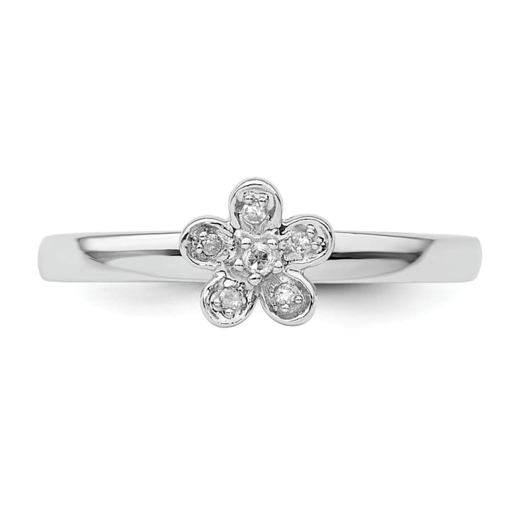 Sterling Silver Stackable Expressions Flower Diamond Ring 0.042ctw