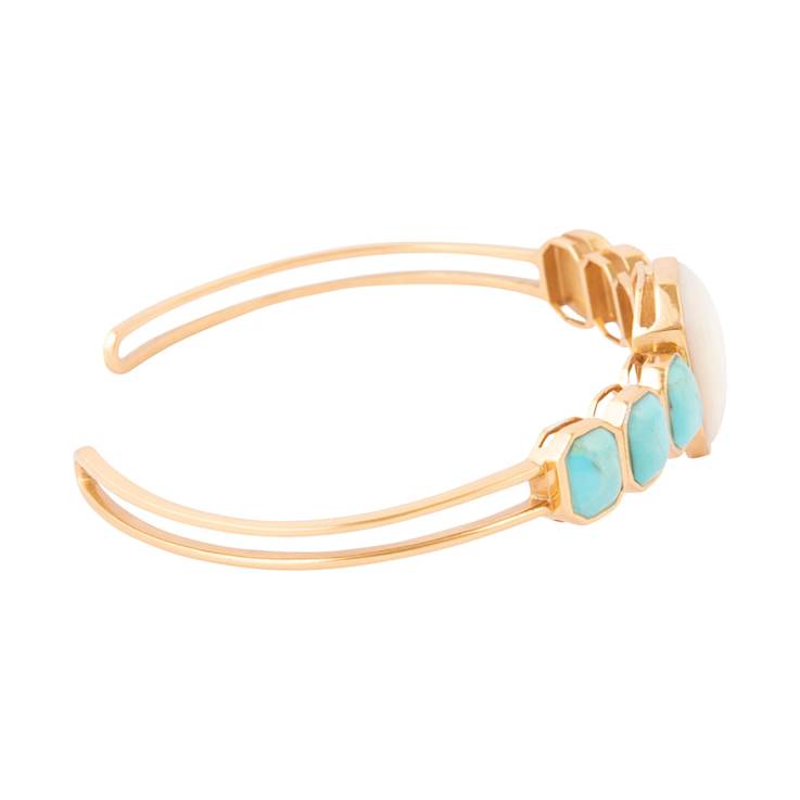 Barse Mother-Of-Pearl, Lapis Lazuli And Turquoise Cuff Bracelet In Bronze
