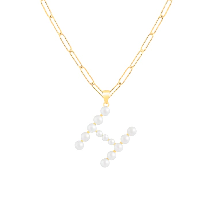 Letter H Initial Cultured Freshwater Pearl 18K Gold Over Sterling Silver
Pendant With  18" Chain