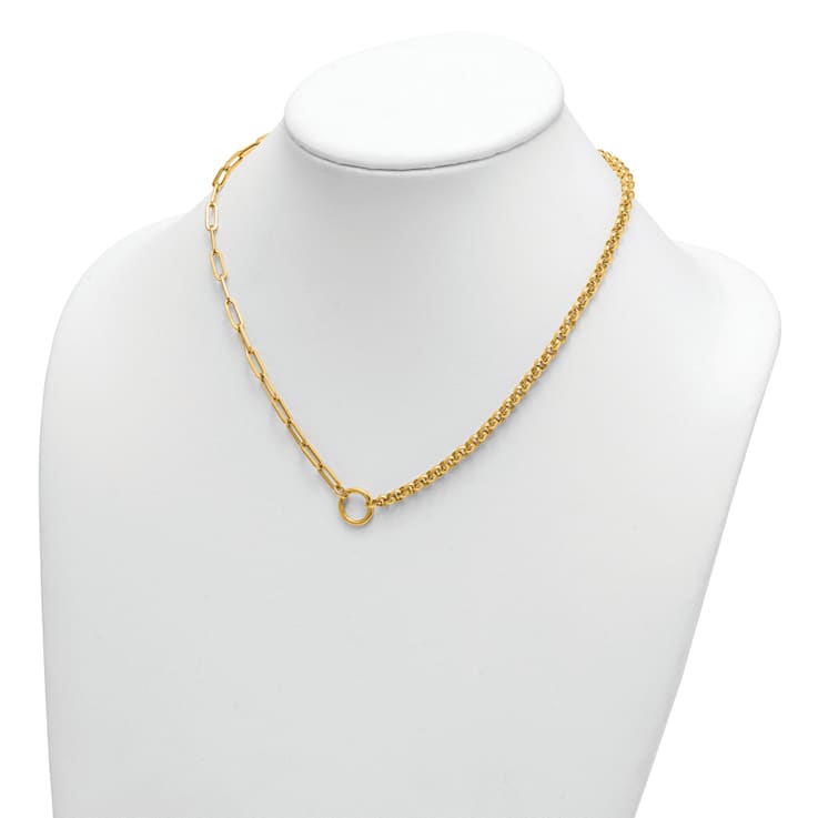 14K Yellow Gold Rolo and Paperclip Link 18-inch Lariat Necklace