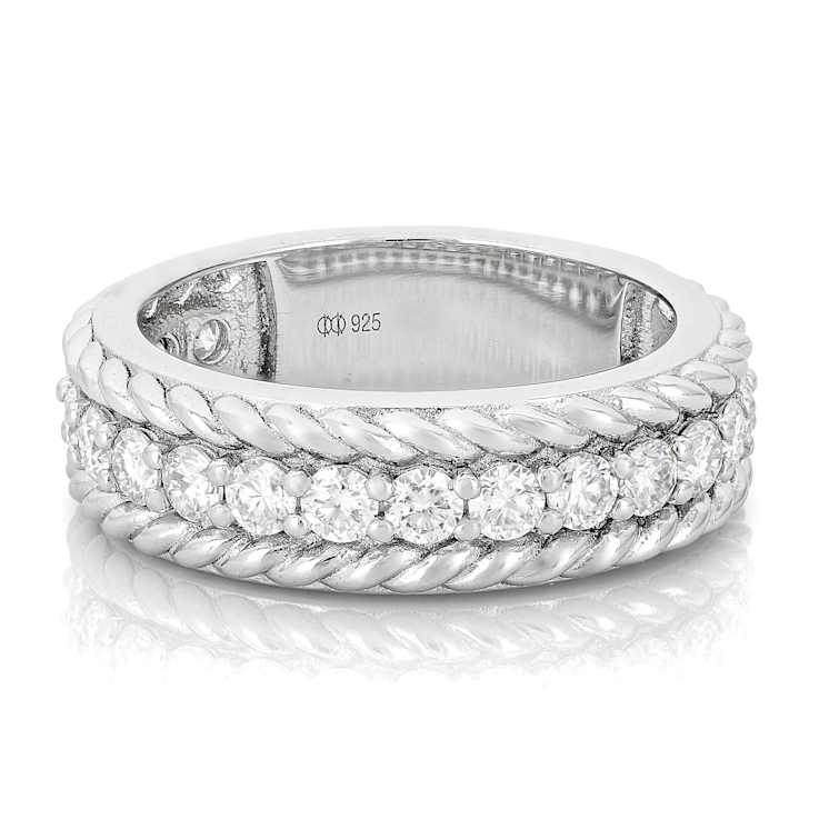 Moissanite Band Ring In Platinum-Enhanced Sterling Silver 1.14ctw
Diamond Equivalent Weight