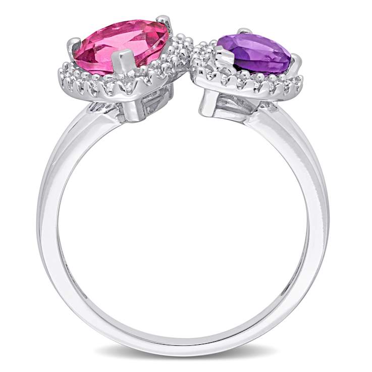Pink Topaz, African Amethyst and Diamond 14K White Gold Ring 2.31ctw