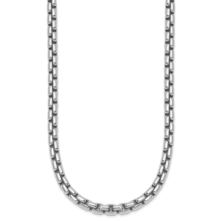 Rhodium Over Sterling Silver 6.0mm Box 24 Inch Chain