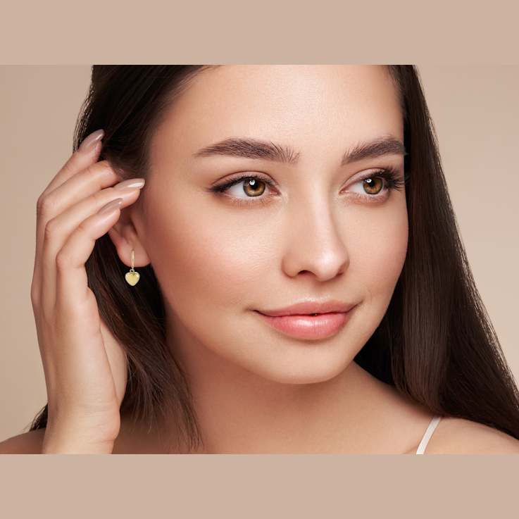 Bellissima Gold 14K Yellow Gold Puffed Heart Charm Huggie Hoop Earrings