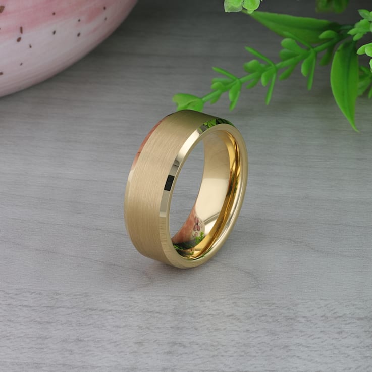 HONOR Gold-Plated Tungsten Beveled Polished Edges Flat Ring with Brushed
Center 8mm