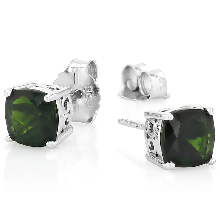 Chrome Diopside Solitaire Stud Earrings In Sterling Silver 2.67ctw