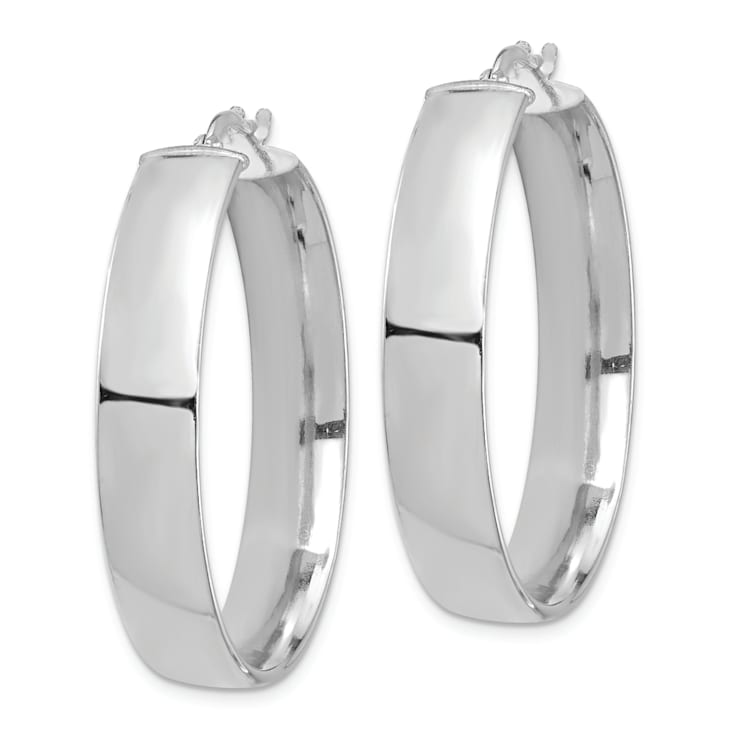 Rhodium Over 14k White Gold 1 3/8" High Polished Hoop Earrings