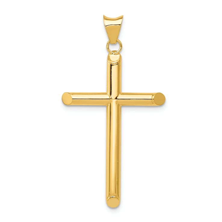 14k Yellow Gold 3D Polished Tube Cross Pendant