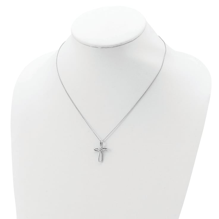 Rhodium Over 14K White Gold Lab Grown Diamond Cross Pendant Necklace