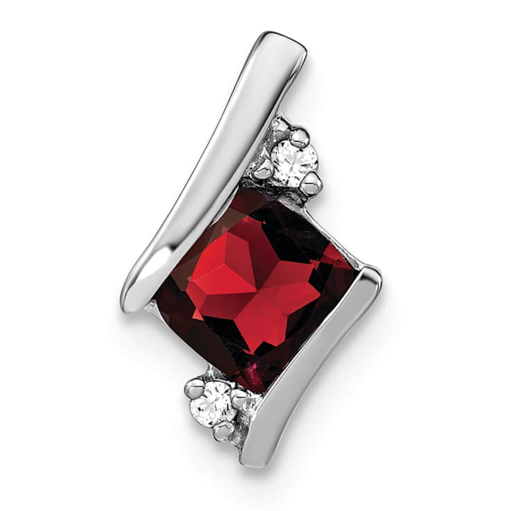Rhodium Over 10k White Gold 0.71 ctw Cushion Garnet and Diamond Chain
Slide Pendant