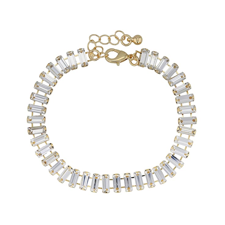 Crystal Tennis Necklace, Bracelet, and Earring Set in Gold Tone