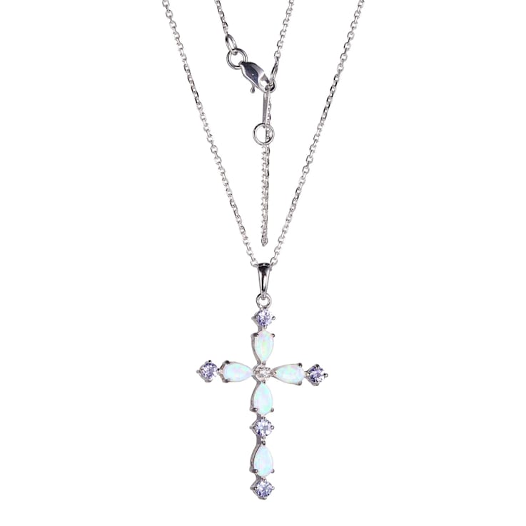 Blue Tanzanite 10k White Gold Cross Pendant With Chain 0.77ctw
