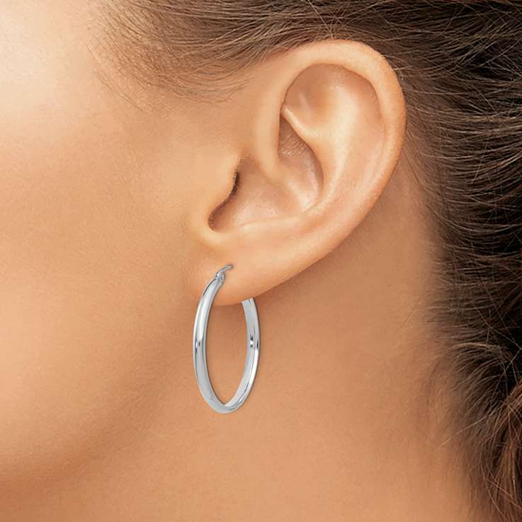 Rhodium Over 14k White Gold Polished 1 3/16" Hoop Earrings